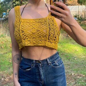 Mustard Crochet Crop Top